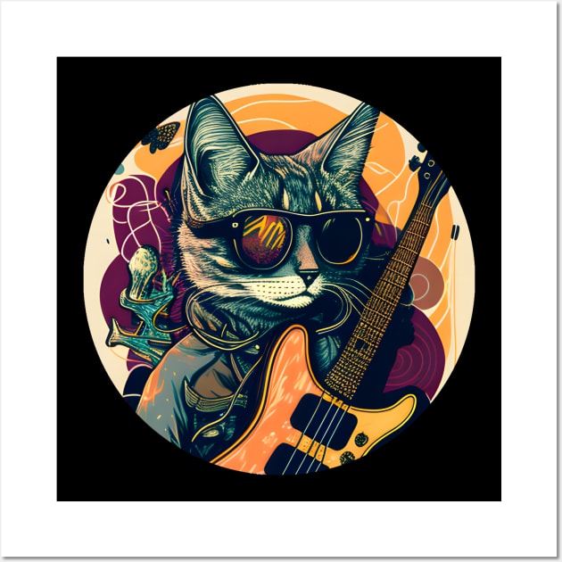 Funny Cat Playing Guitar Musician - Cat Lover Wall Art by Jason Smith